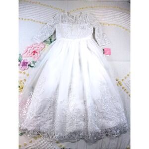 Chantilly Place White Lace Tulle Flower Girl Dress Size 7 Special Occasion